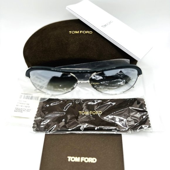 NEW TOM FORD SABINE-02 TF606 18B ShinyRhodium/GradientSmoke W/Silver Mirror 60mm - Picture 8 of 8